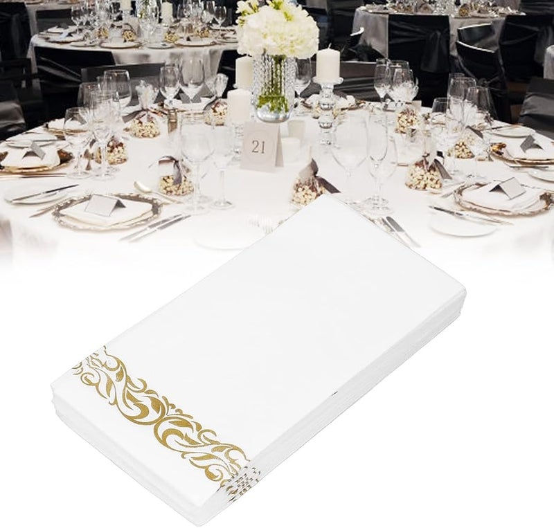 مناديل العشاء القابلة للتصرف ذات الملمس الكتاني والإطار الذهبي 40 قطعة لحفلات الزفاف والكوكتيل - Image 4